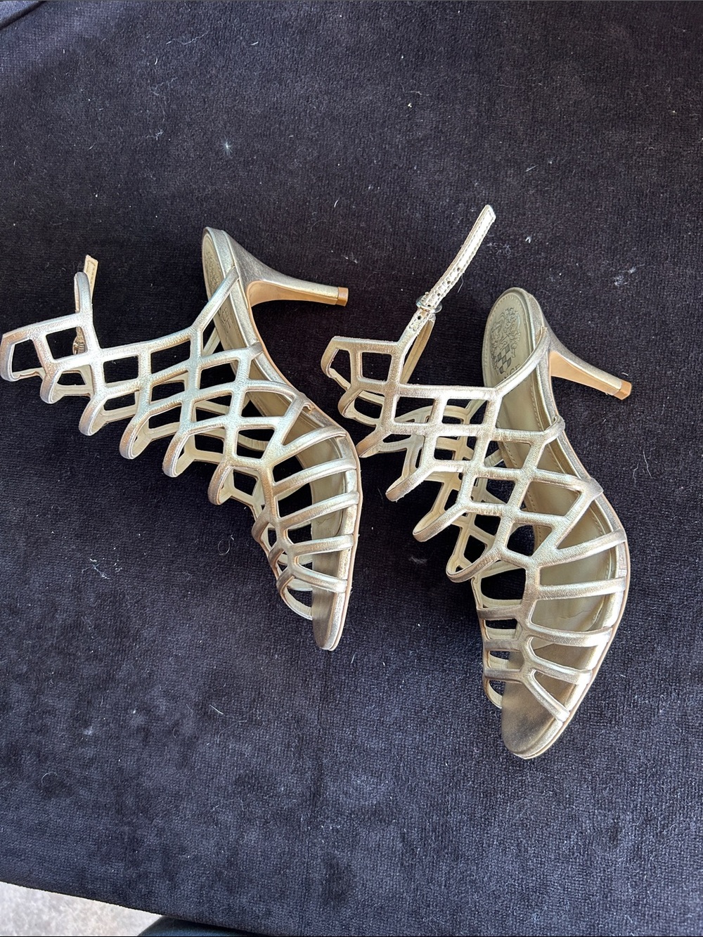 Vince Camuto Metallic Gold Caged Heeled Sandals - Picture 2 of 7